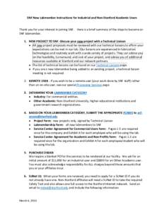 SNF New Labmember Instructions for Industrial and Non-Stanford Academic Users Thank you for your interest in joining SNF. Here is a brief summary of the steps to become an SNF labmember. 1. NEW PROJECT TO SNF -Discuss yo