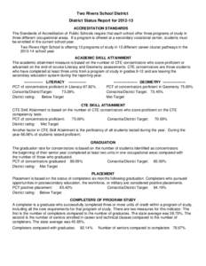 Two Rivers School District District Status Report for[removed]ACCREDITATION STANDARDS The Standards of Accreditation of Public Schools require that each school offer three programs of study in three different occupationa