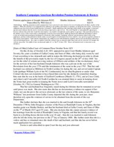 Southern Campaigns American Revolution Pension Statements & Rosters Pension application of Joseph Atkinson R292 Transcribed by Will Graves Martha Atkinson