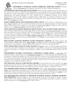 information on rural low-income housing issues  November 12, 2014 Vol. 43, No. 23  NOVEMBER IS NATIONAL NATIVE AMERICAN HERITAGE MONTH. President