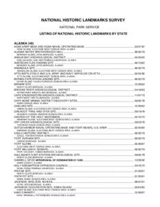 NATIONAL HISTORIC LANDMARKS SURVEY NATIONAL PARK SERVICE LISTING OF NATIONAL HISTORIC LANDMARKS BY STATE ALASKA (49) ADAK ARMY BASE AND ADAK NAVAL OPERATING BASE ..........................................................