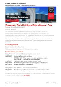 Course Planner for Enrolment March Intake 2015 – Stage 3 re-enrolling students only Diploma of Early Childhood Education and Care National Course Code: CHC50113 Campus: Hawthorn