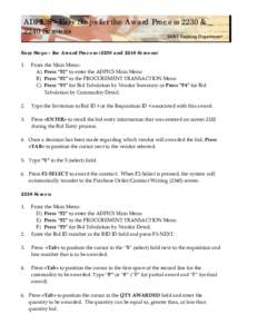 ADPICS – Easy Steps for the Award Process 2230 & 2240 Screens DOIT Training Department  Easy Steps – the Award Process[removed]and 2240 Screens)