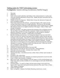 Talking points for VISIT teletraining session: Cyclogenesis: Analysis utilizing Geostationary Satellite Imagery[removed].