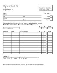 Skamania County Fair 4-H Department 7 FULL DATE OF BIRTH 4-H Beef Class 700