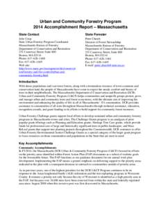 Urban and Community Forestry Program 2014 Accomplishment Report – Massachusetts State Contact State Forester