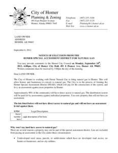 City of Homer Planning & Zoning 491 East Pioneer Avenue Homer, Alaska[removed]Telephone