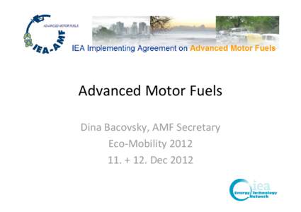 Advanced Motor Fuels Dina Bacovsky, AMF Secretary Eco-Mobility. + 12. Dec 2012  The IEA BLUE Map Scenario –