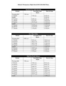 Richard Montgomery High SchoolBell Times  Period Warning Bell 1st Period RMBC