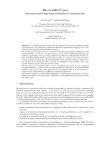 The FLaSH Project Resource-Aware Synthesis of Declarative Specifications Alan Mycroft1,2 and Richard Sharp2 1  Computer Laboratory, Cambridge University