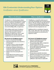 ISA Credentials: Understanding Your Options  Certification versus Qualification What is a Certification?  What is a Qualification?