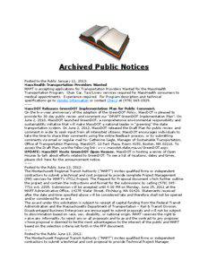 Archived Public Notices Posted to the Public January 11, 2013: MassHealth Transportation Providers Wanted