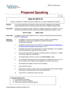 EVENT GUIDELINES  Prepared Speaking   New for[removed]Electronic notecards (on a tablet, smart phone, laptop, etc.) are now permitted during the speech.