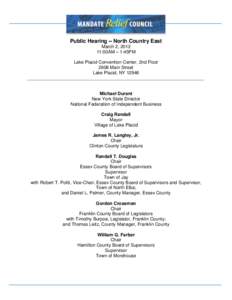 Public Hearing – North Country East March 2, [removed]:00AM – 1:45PM Lake Placid Convention Center, 2nd Floor 2608 Main Street Lake Placid, NY 12946