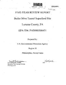 Five-Year Review Report - Butler Mine Tunnel Superfund Site - July, 2014