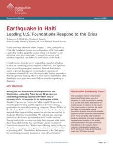 January[removed]Research Advisory Earthquake in Haiti Leading U.S. Foundations Respond to the Crisis