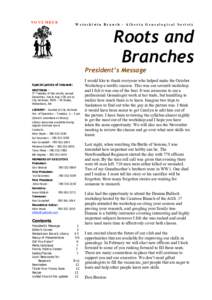 NOVEMBER 2009 Wetaskiwin Branch - Alberta Genealogical Society  Roots and