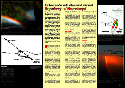 Brug tussen hemel en aarde, glijbaan naar de onderwereld  Regenboog of kleurenkegel 1. Regenboog in de Skogafoss, IJsland. Het volledige regenboogverschijnsel omvat een lichtsterke hoofdregenboog (linksonder) met daarbin