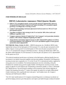 IDEXX Laboratories Announces First Quarter Results