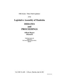 5th Session - 39th Legislature, Vol. 64b, Jun 16, 2011