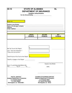 ID-15  STATE OF ALABAMA DEPARTMENT OF INSURANCE  SL