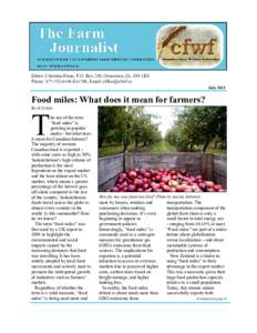 THE FARM JOURNALIST, JULYEditor: Christina Franc, P.O. Box 250, Ormstown, Qc, J0S 1K0 Phone: Ext.706, Email:  July 2011