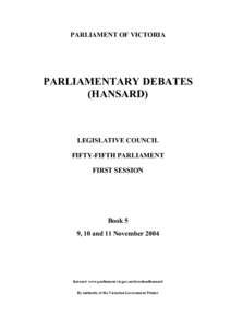 PARLIAMENT OF VICTORIA  PARLIAMENTARY DEBATES (HANSARD)  LEGISLATIVE COUNCIL