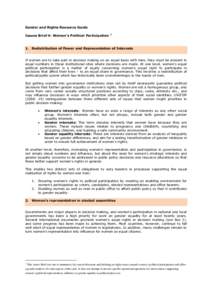 Gender and Rights Resource Guide Issues Brief 4: Women’s Political ParticipationRedistribution of Power and Representation of Interests