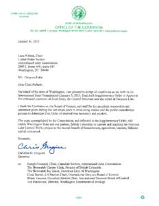 Osoyoos Lake - Letter from Governor Gregoire to Chair Pollack, Chair United States International Joint Commission - January 14, 2013