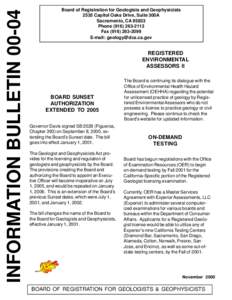 INFORMATION BULLETIN[removed]Board of Registration for Geologists and Geophysicists 2535 Capitol Oaks Drive, Suite 300A Sacramento, CA[removed]Phone[removed]