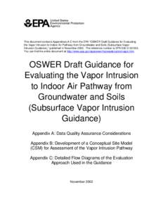This document contains Appendices A-C from the EPA “OSWER Draft Guidance for Evaluating the Vapor Intrusion to Indoor Air Pathway from Groundwater and Soils (Subsurface Vapor Intrusion Guidance),” published in Novemb