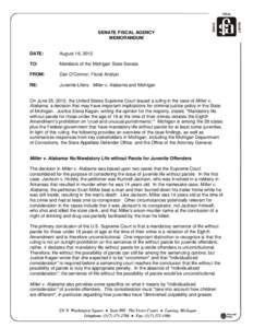 SENATE FISCAL AGENCY MEMORANDUM DATE:  August 16, 2012