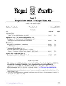 Part II Regulations under the Regulations Act Printed by the Queen’s Printer Halifax, Nova Scotia