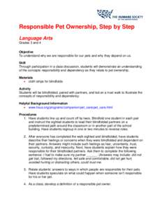    Responsible Pet Ownership, Step by Step Language Arts Grades 3 and 4 Objective