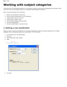 Page 1 of 6  Working with subject categories In this lesson you will add subject categories to your thesaurus in order to create groups of geographical terms based on their Time Zone. Then you will see just how easy it i