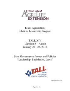 Texas Agricultural Lifetime Leadership Program TALL XIV Session 3 – Austin January, 2015