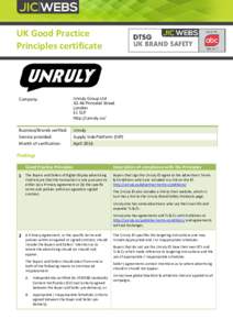 UK Good Practice Principles certificate Company:  Unruly Group Ltd