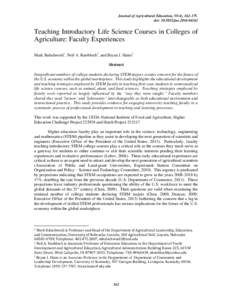 Journal of Agricultural Education, 55(4), [removed]doi: [removed]jae[removed]Teaching Introductory Life Science Courses in Colleges of Agriculture: Faculty Experiences Mark Balschweid1, Neil A. Knobloch2, and Bryan J. 