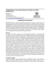 WORKSHOP ON ANALYSIS OF DHS DATA FROM A GENDER PERSPECTIVE MEASURE DHS+ ORC MacroBeltsville Drive Calverton, MD 20705, U.S.A.