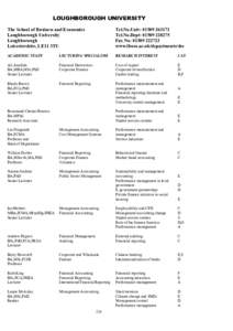 LOUGHBOROUGH UNIVERSITY The School of Business and Economics Loughborough University Loughborough Leicestershire, LE11 3TU