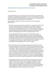 立法會 CB[removed])號文件 LC Paper No. CB[removed]) Living Island Movement deputation to Panel on Education 14 February[removed]Living Islands Movement is a South Lantau based community organisation tha