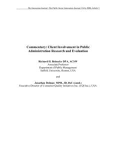 Commentary: Client Involvement in Public Administration Research and Evaluation