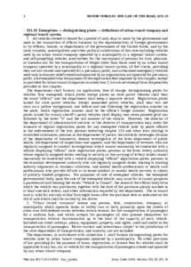 1  MOTOR VEHICLES AND LAW OF THE ROAD, §[removed]Exemptions — distinguishing plates — definitions of urban transit company and regional transit system.