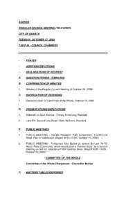 AGENDA REGULAR COUNCIL MEETING (TELEVISED) CITY OF KANATA TUESDAY, OCTOBER 17, 2000 7:00 P.M. - COUNCIL CHAMBERS