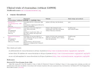 Medicine / Blood / Morpholines / Rivaroxaban / Thiophenes / Deep vein thrombosis / Enoxaparin sodium / Low molecular weight heparin / Venous thrombosis / Hematology / Anticoagulants / Heparins