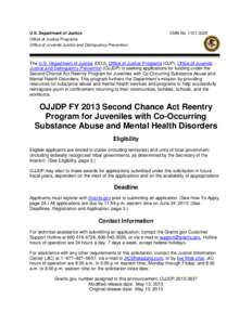 OJJDP FY 2013 Second Chance Act Reentry Program for Juvenile Offenders with Co-Occurring Substance