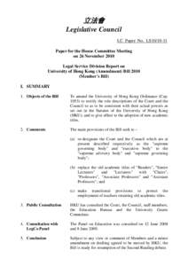 立法會 Legislative Council LC Paper No. LS10[removed]Paper for the House Committee Meeting on 26 November 2010 Legal Service Division Report on