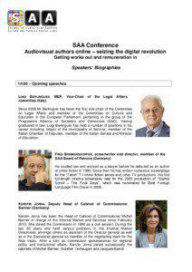 SAA Conference Audiovisual authors online – seizing the digital revolution Getting works out and remuneration in