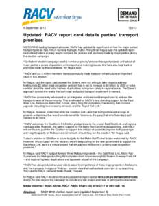 4 September[removed]Updated: RACV report card details parties’ transport promises