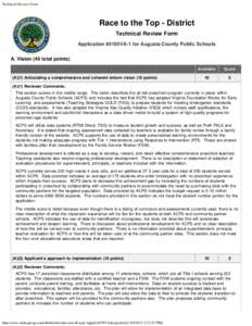 Technical Review Form  Race to the Top - District Technical Review Form Application #0195VA-1 for Augusta County Public Schools A. Vision (40 total points)